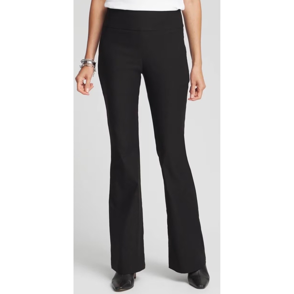 Chicos Ultimate Fit Ponte Flare Leg Pants Black Pull On Minimalist Work 1 Short